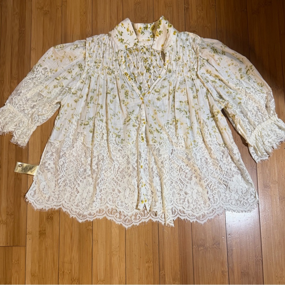 Anthropologie Ethereal Dainty Ditsy Floral Victorian Lace Cottage Blouse Size S - Picture 9 of 16